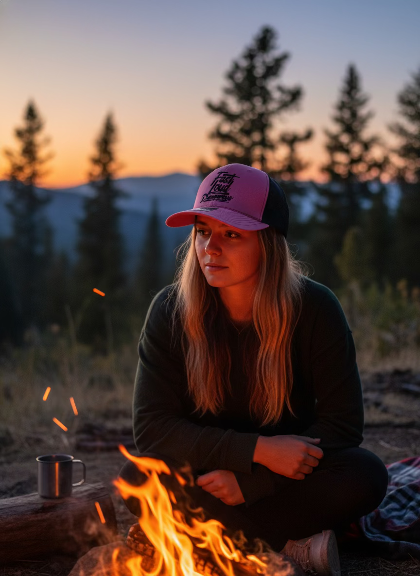 Pink cap with black text and Richardson logo on a white background