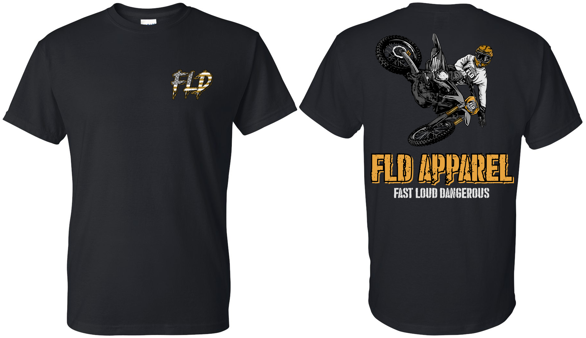 FLD FLAG MOTO WHIP - ADULT - BLACK SS TSHIRT