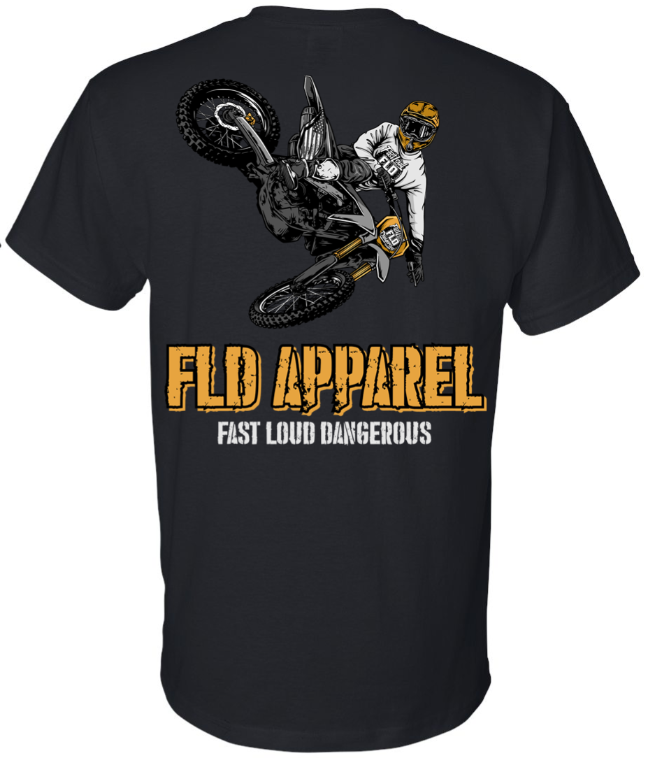 FLD FLAG MOTO WHIP - ADULT - BLACK SS TSHIRT