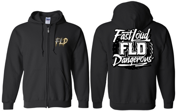 ZIP FLD FLAG - FLD MONOGRAM - GILDAN 18600 - BLACK ZIP HOODIE