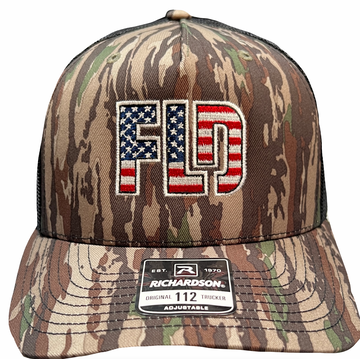 FLD Realtree Original Brown Camo Flag Logo Trucker Hat