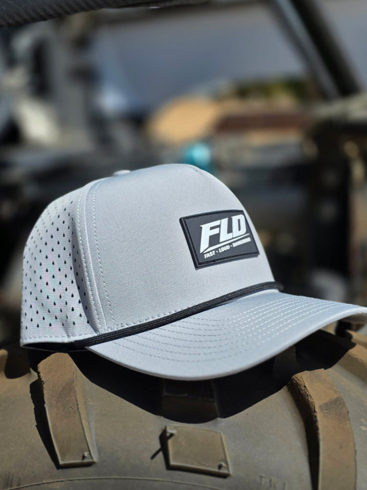 Gray FLD performance rope hat with perforated side panels