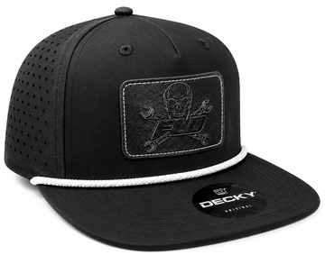 FLD Stealth Skull black perforated rope snapback hat with engraved skull and crossed wrench patch
