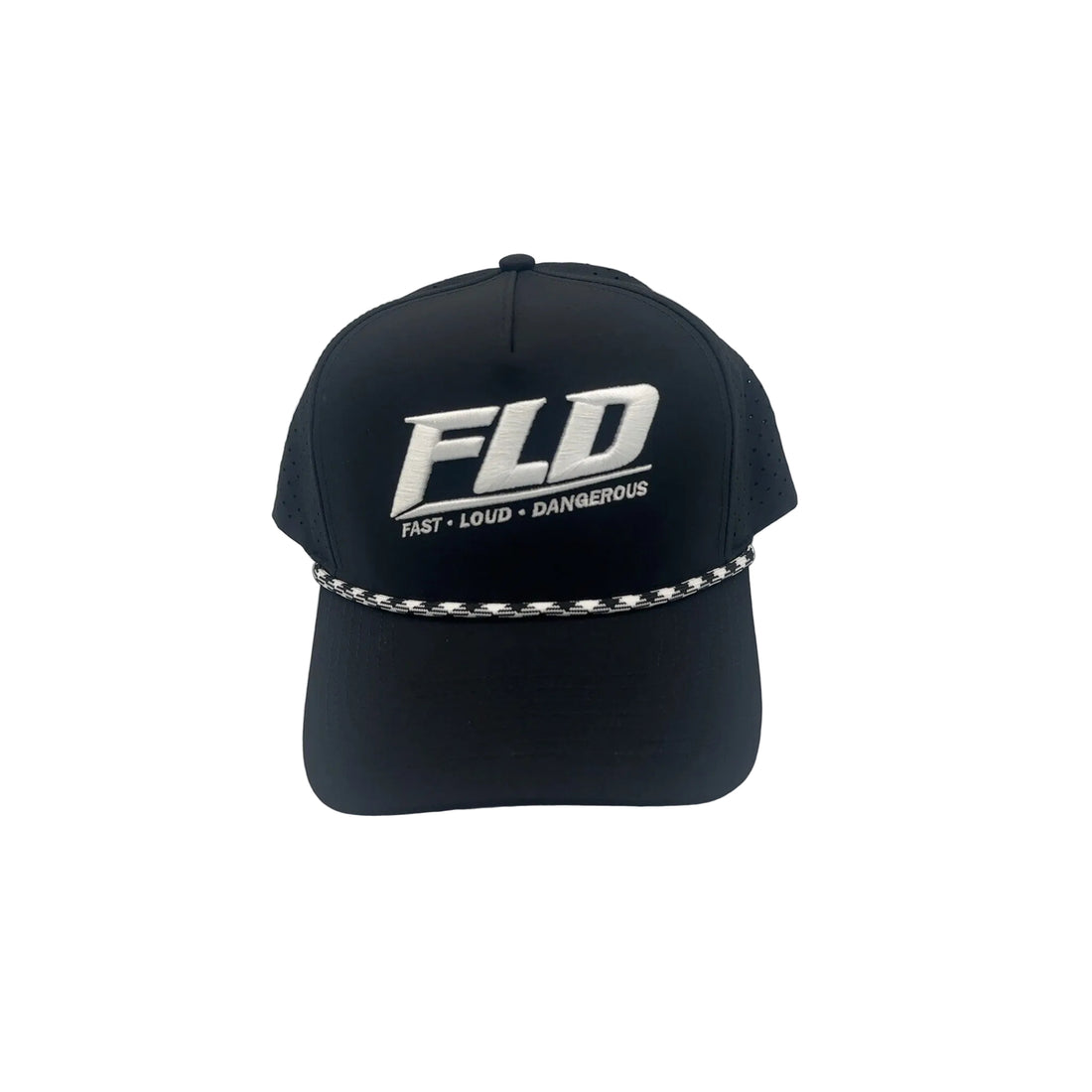 Phantom black water-resistant performance hat with perforated ventilation and rope detail