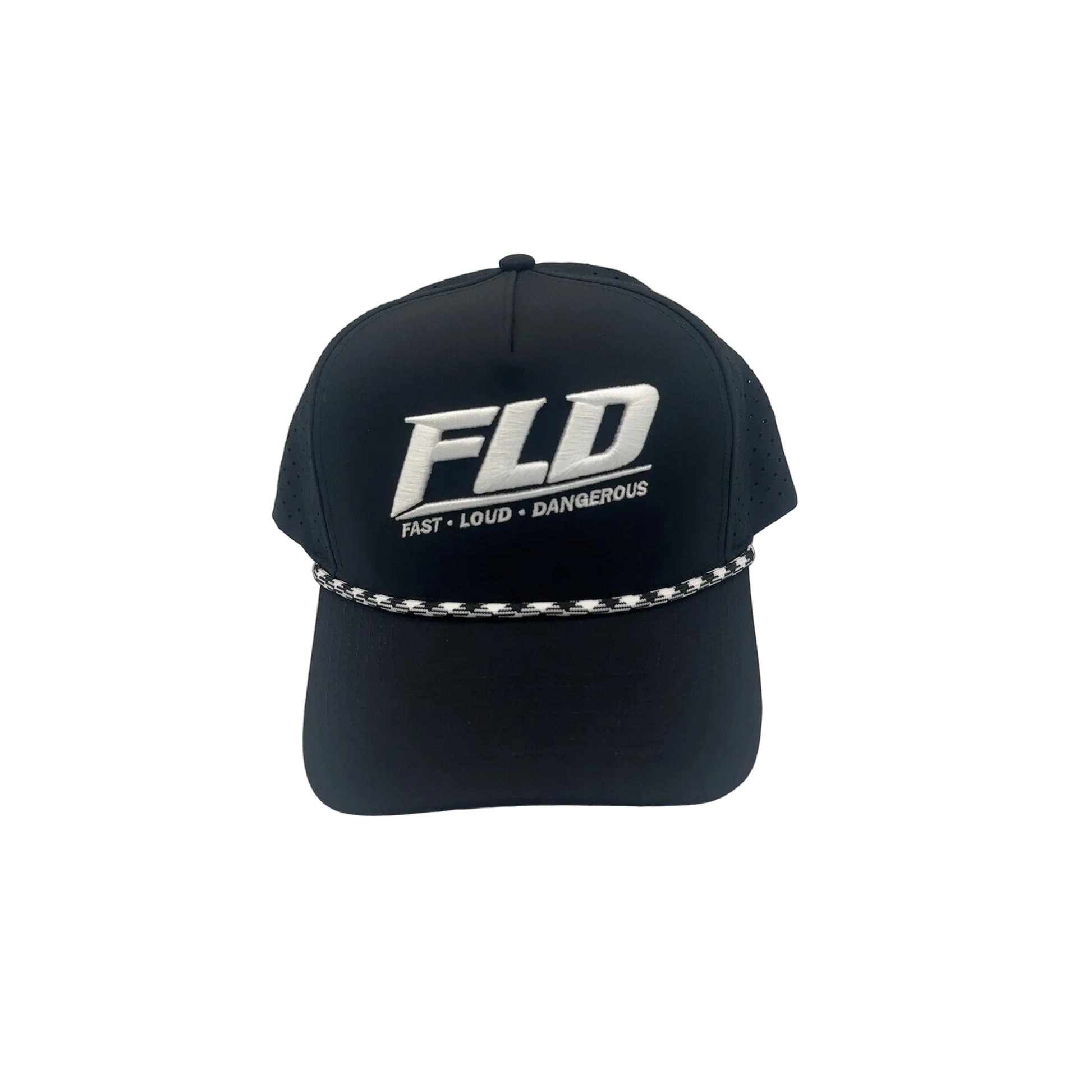 Phantom black water-resistant performance hat with perforated ventilation and rope detail