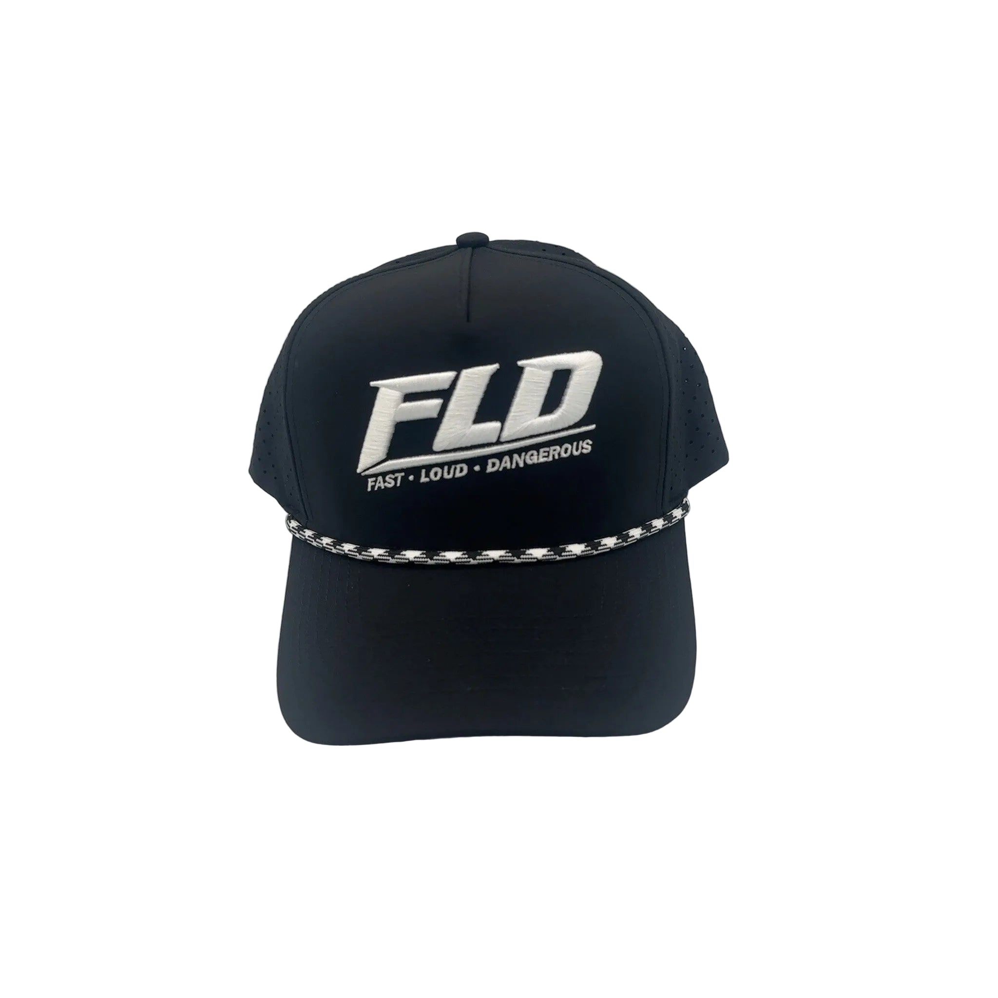 Phantom black water-resistant performance hat with perforated ventilation and rope detail