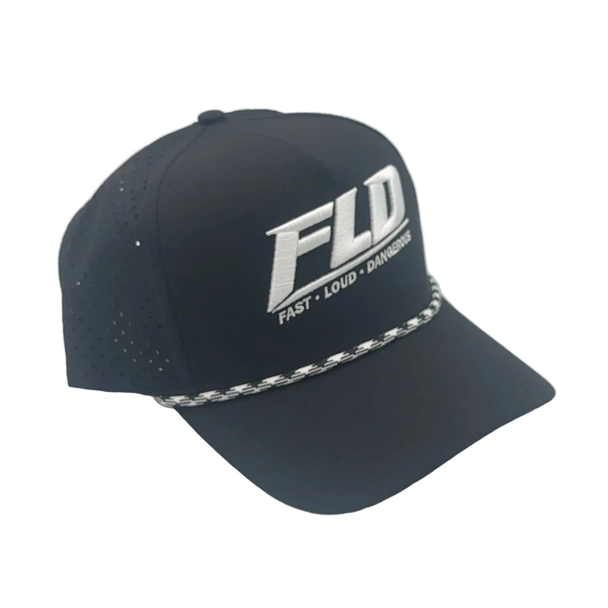 Phantom black water-resistant performance hat with perforated ventilation and rope detail