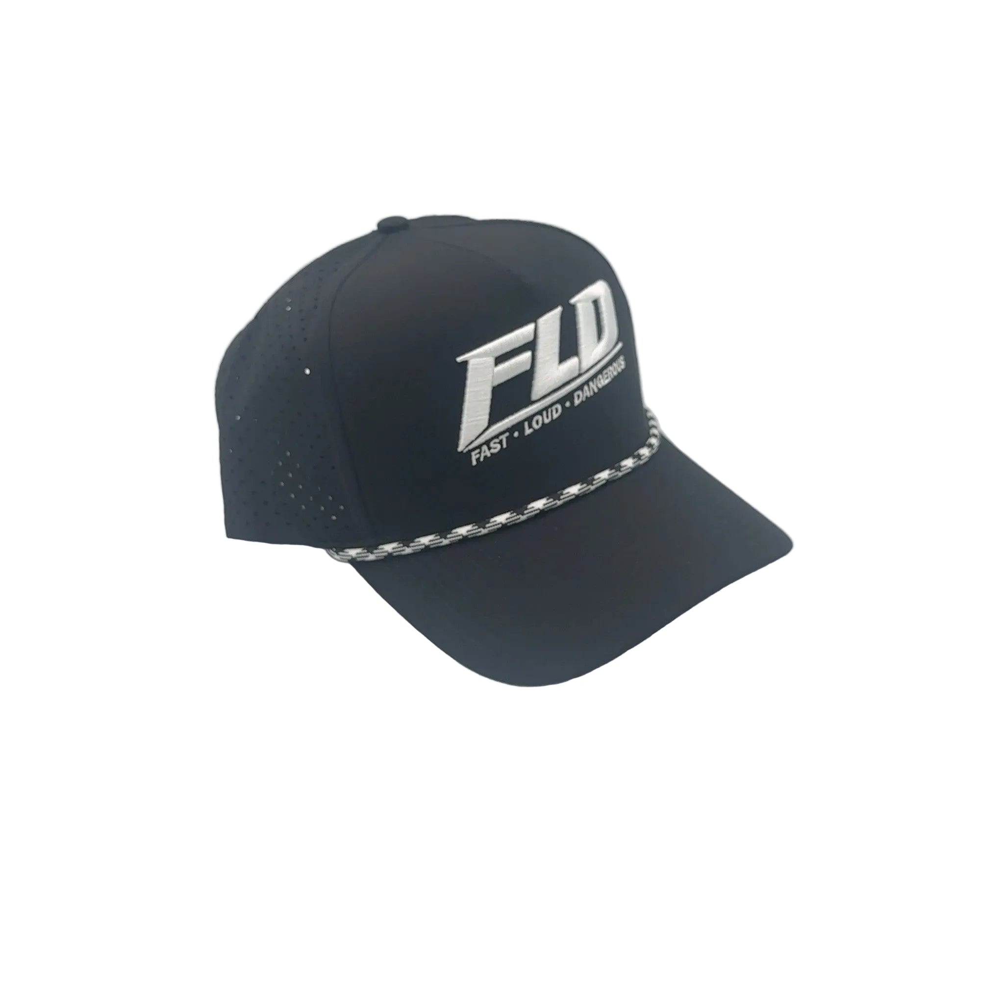 Phantom black water-resistant performance hat with perforated ventilation and rope detail